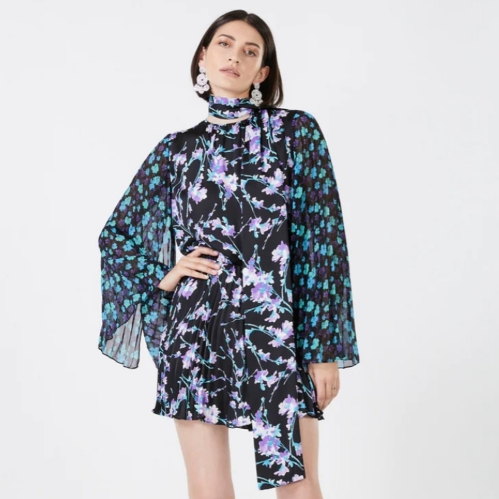 BCBG MaxAzria Multi Marco Pleated Chiffon Dress NWT Size S
